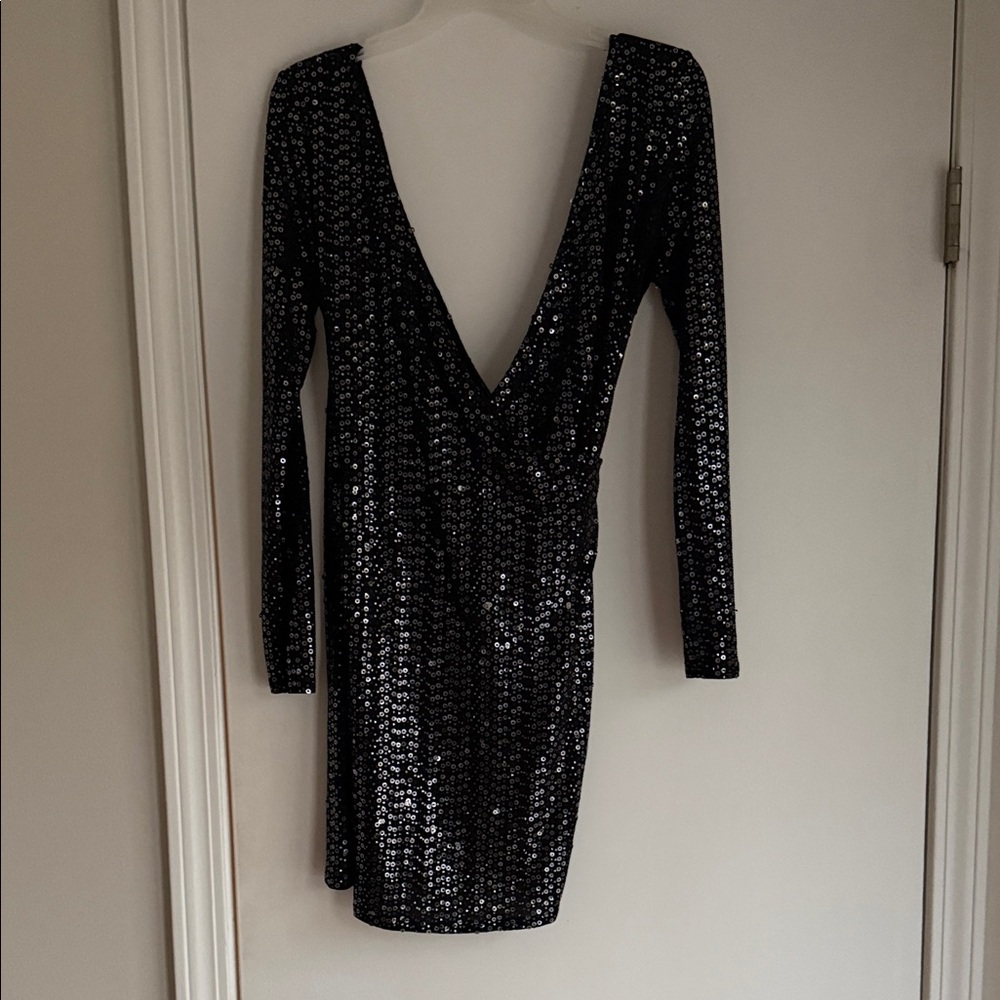 Leith Black Sequin Backless Dress